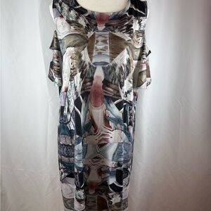 Attitudes by Renee Multicolor Knee Length Cold Shoulder  Abstract Dress NWT